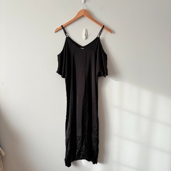 Aritzia Wilfred Henrietta Satin Cold Shoulder Slip Dress Black Size Small - Picture 5 of 7